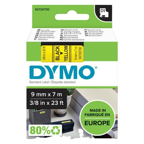Cintas Dymo 9 mm escritura negra, fondo amarillo. Dymo 40918