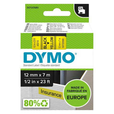 Dymo Schriftband 12 mm Farbe Text Schwarz