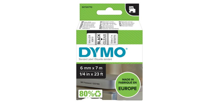 Polyester embossing labels Dymo D1 6 mm S0720780 black writing
