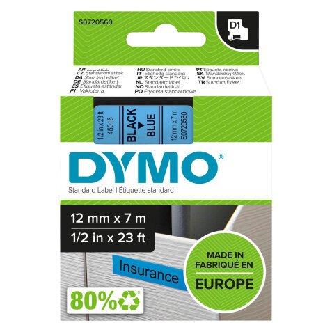 Dymo ribbon, 12 mm, black writing