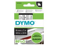 Cinta Dymo D1 Ancho 19 mm x 7 m. Escritura negra, fondo transparente. Dymo 45800.
