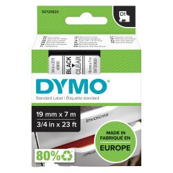 Ruban polyester Dymo D1 19 mm S0720820 transparent écriture noire