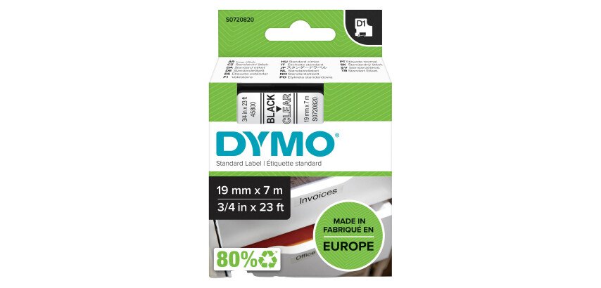 Band aus Polyester Dymo D1 S0720820 19 mm - transparent mit schwarzem Text
