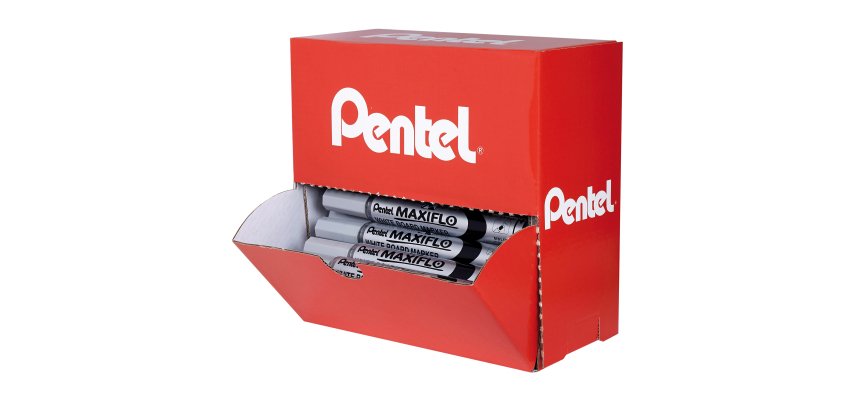 Pack de 30 marqueurs effaçables Maxiflo Pentel pointe conique 4 mm noire + 6 offerts