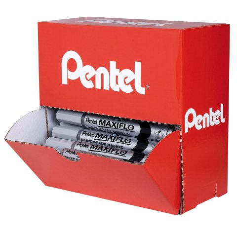Pack de 30 rotuladores borrables Maxiflo Pentel punta cónica 4 mm negros + 6 gratis
