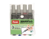 Rotulador borrable Pentel Maxiflo punta cónica 6 mm colores surtidos - Estuche de 4