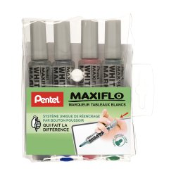Marqueur effaçable Pentel Maxiflo pointe conique 6 mm couleurs assorties - Pochette de 4