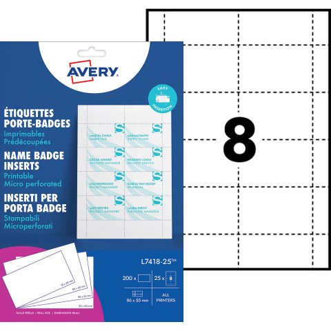 Insertos microperforados Avery L7418 para identificador 55 x 86 mm - Caja de 200