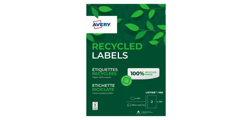 Etiquette adresse laser recyclée 199,6 x 143,5 mm Avery LR7168 blanche - Boîte de 200