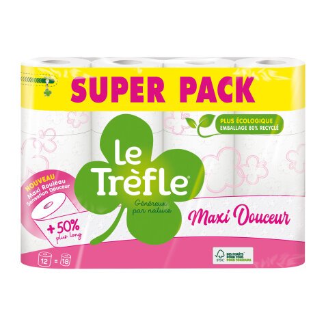 Toilet paper double thickness Le Trèfle Maxi sheets - box with 24 rolls of 210 sheets