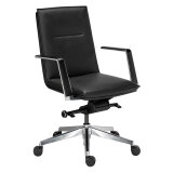 Fauteuil de bureau Bruneau Arago cuir - dossier bas accoudoirs - mécanisme Basculant axe décalé - pieds aluminium