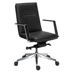 Fauteuil de bureau Bruneau Arago cuir noir - dossier bas accoudoirs - mécanisme Basculant axe décalé - pieds aluminium