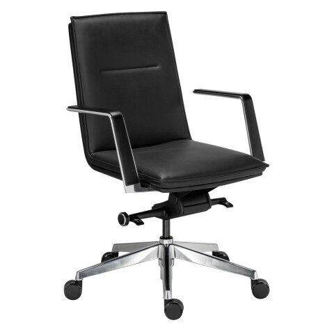 Fauteuil de bureau Bruneau Arago cuir - dossier bas accoudoirs - mécanisme Basculant axe décalé - pieds aluminium