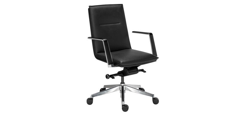 Fauteuil de bureau Bruneau Arago cuir - dossier bas accoudoirs - mécanisme Basculant axe décalé - pieds aluminium