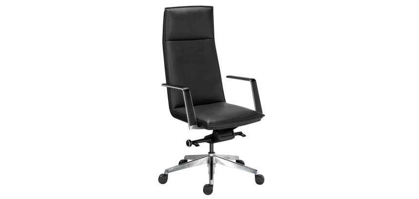 Fauteuil de bureau Bruneau Arago cuir - avec accoudoirs - Mécanisme Basculant axe décalé - Pied aluminium