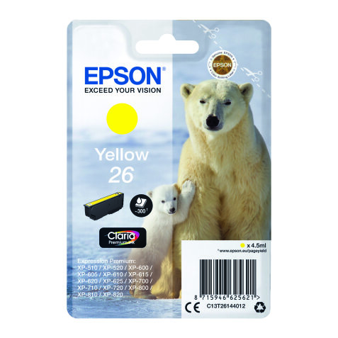 Epson 26 Cartucho original colores separados cian, magneta, amarillo (300 páginas) 