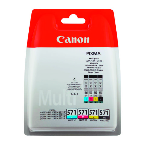 Canon CLI-571 Pack de 4 cartuchos Originales negro + colores (4 x 349 páginas)