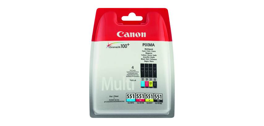 Canon CLI-551 Pack de 4 cartuchos originales negro + tricolor (1125 + 3 x 335 páginas)
