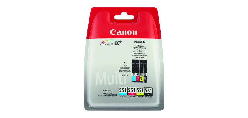 Canon CLI-551 Pack de 4 cartuchos originales negro + tricolor (1125 + 3 x 335 páginas)