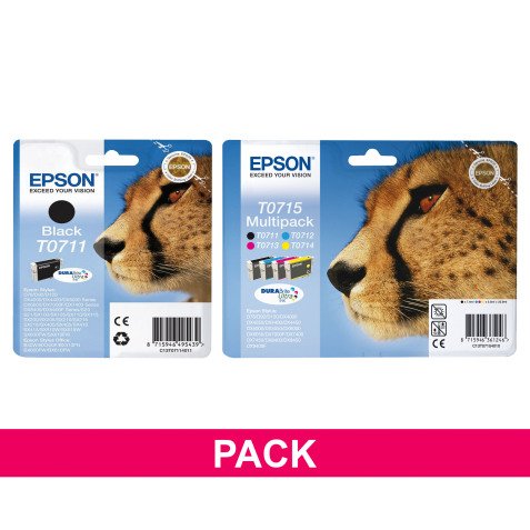 Epson big pack T0711 + T0715 1 black cartridge + 1 multipack black + color high capacity for inkjet printer