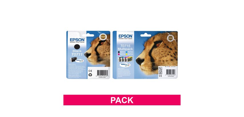 Epson big pack T0711 + T0715 1 black cartridge + 1 multipack black + color high capacity for inkjet printer