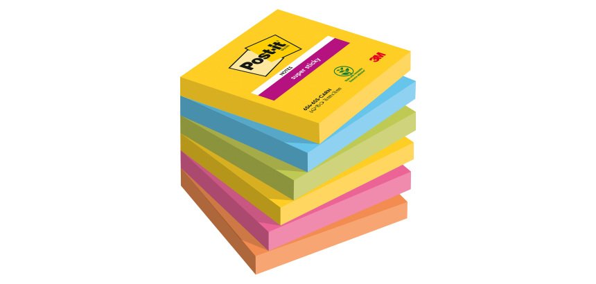 Notes couleurs Carnival SUPER STICKY POST-IT 76 x 76 mm - Bloc de 90 feuilles