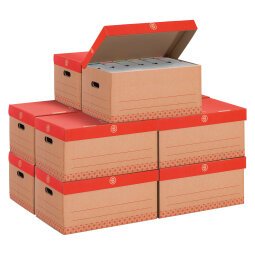 Pack 20 boîtes archives dos 8 cm couleurs assorties + 10 caisses archives Bruneau kraft brun