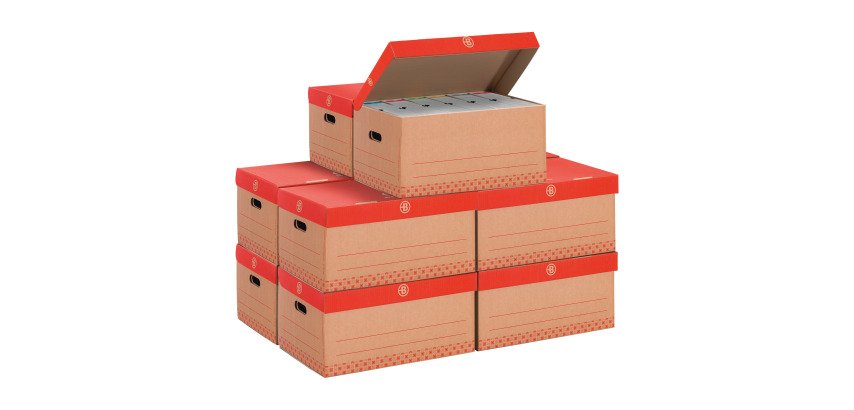 Pack 20 archiving boxes back 8 cm assorted colours + 10 archive cases Bruneau brown kraft