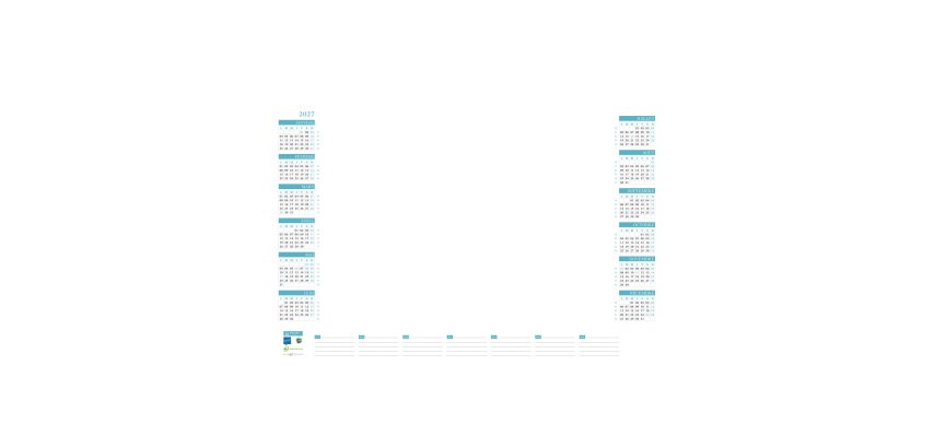Sous-mains papier Quadri Millésimé 2027 - L 54 x H 38,5 cm - 25 feuillets