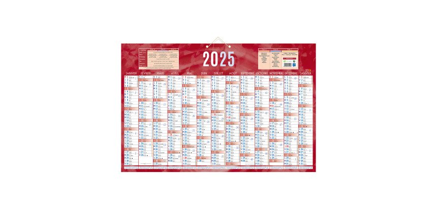 Calendrier annuel mural année 2026 - 13 mois recto / blanc verso - 43 x 65 cm