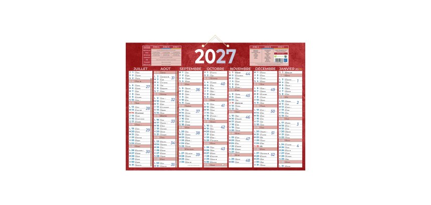 Calendrier semestriel mural 2027 - 38,5 x 54 cm - 7 mois