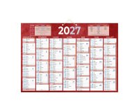 Calendrier semestriel mural 2027 - 38,5 x 54 cm - rouge