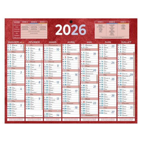 Calendrier semestriel mural année 2026 - 21 x 26,5 cm - 7 mois