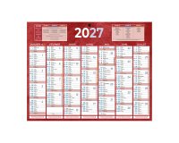 Calendrier semestriel mural année 2027 - 21 x 26,5 cm - rouge