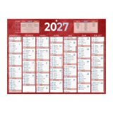 Calendrier semestriel mural 2027 - rouge - 32 x 42 cm - 7 mois