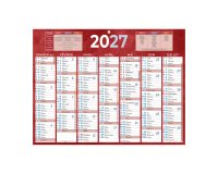 Calendrier semestriel mural 2027 - 32 x 42 cm - rouge