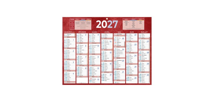 Calendrier semestriel mural 2027 - 32 x 42 cm - 7 mois