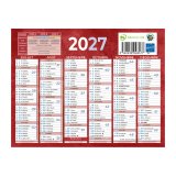 Calendrier semestriel mural année 2027 - rouge - 13,5 x 17,5 cm