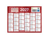 Calendrier semestriel mural année 2027 - rouge - 13,5 x 17,5 cm