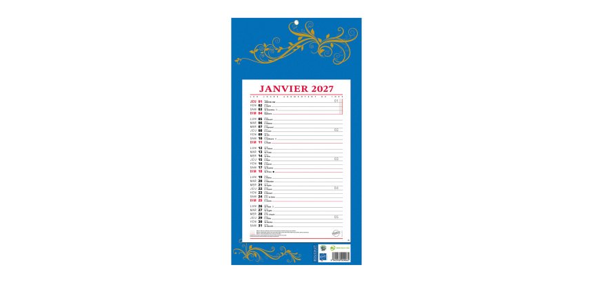 Bloc mensuel à feuillets Millésimé 2027 - 19 x 36 cm
