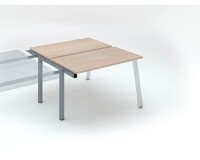 Eiland van 2 werkposten ECLA lichte eik B 120 x D 60 cm onderstel in metaal aluminium - aanbouwelement