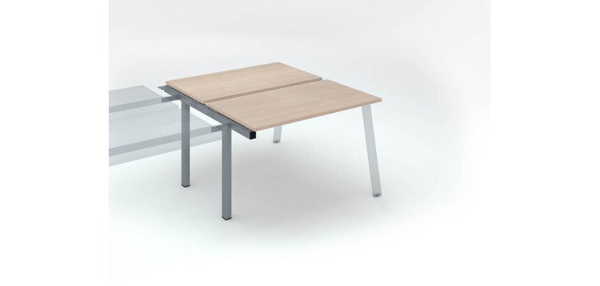 Eiland van 2 werkposten ECLA lichte eik B 120 x D 60 cm onderstel in metaal - aanbouwelement