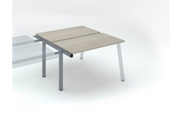 Eiland van 2 werkposten ECLA grijze eik B 120 x D 60 cm onderstel in metaal - aanbouwelement