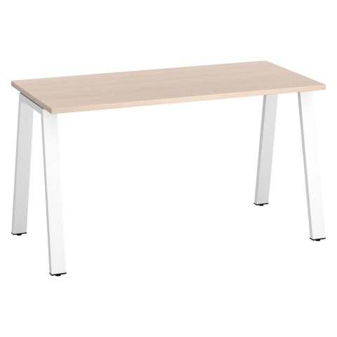 Mesa recta Ecla roble claro An 140 x Fon 60 cm patas metal blancas