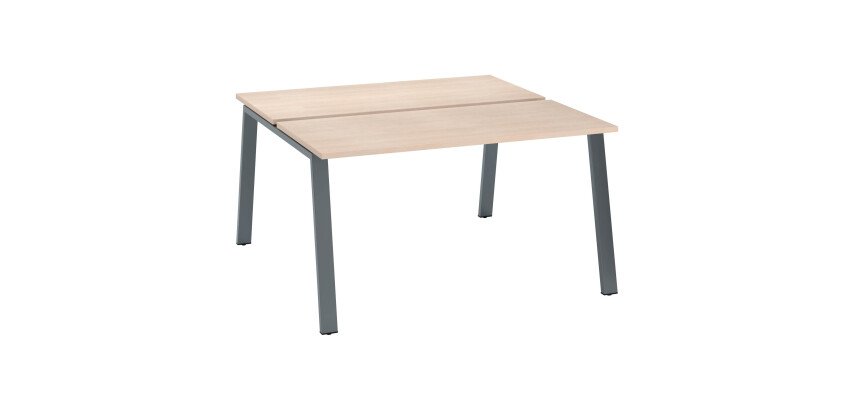 Pôle de 2 bureaux droits chêne clair L 140 x P 60 cm, piétement métal - Arch