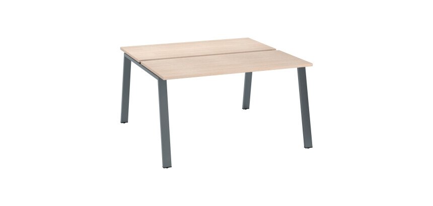 Pôle de 2 bureaux droits chêne clair L 140 x P 60 cm, piétement métal - Arch