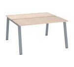 Eiland van 2 werkposten ECLA lichte eik B 140 x D 60 cm met metalen onderstel