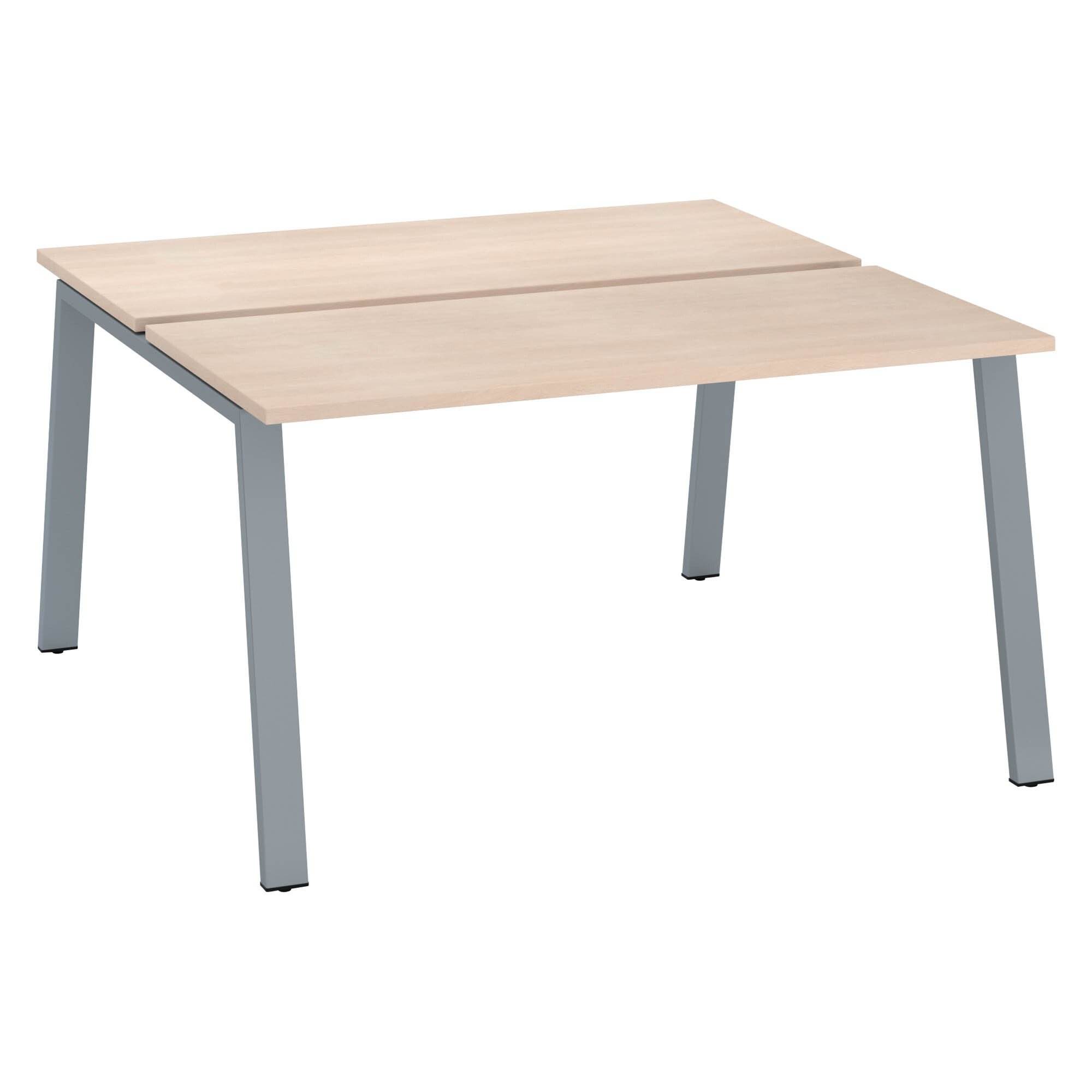 Pôle de 2 bureaux droits chêne clair L 140 x P 60 cm, piétement métal - Arch