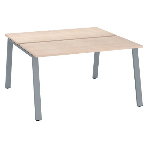 Pôle de 2 bureaux droits chêne clair L 140 x P 60 cm, piétement métal - Arch