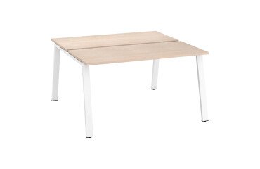 Eiland van 2 werkposten ECLA lichte eik B 140 x D 60 cm met metalen onderstel